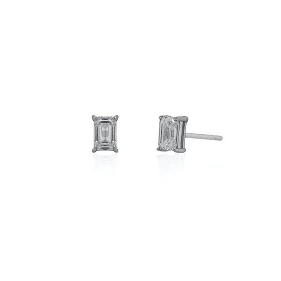 NWT Naomi Emerald Stud Earrings // Sterling Silver + 1ct Diamond - Picture 1 of 4
